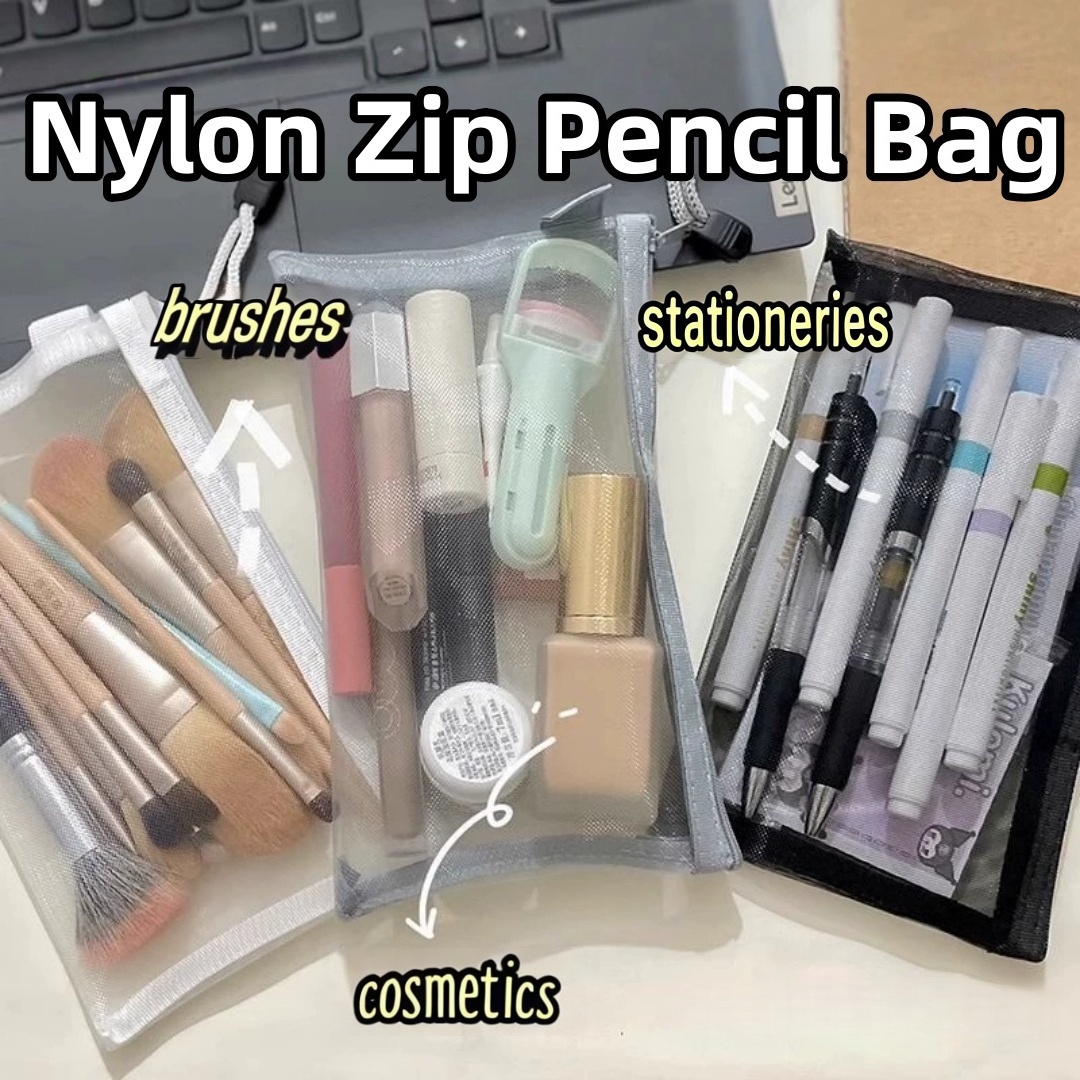 Clear Mesh Pencil Pouch For Exam - Kantong Penyimpanan Pensil Nilon Ringan Transparan