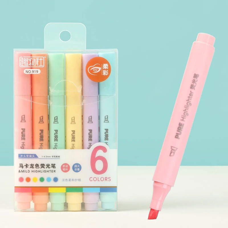 6Pcs/set Pena Highlighter Warn - Pastel Highlighter Set Double Ended ulasan dan harga