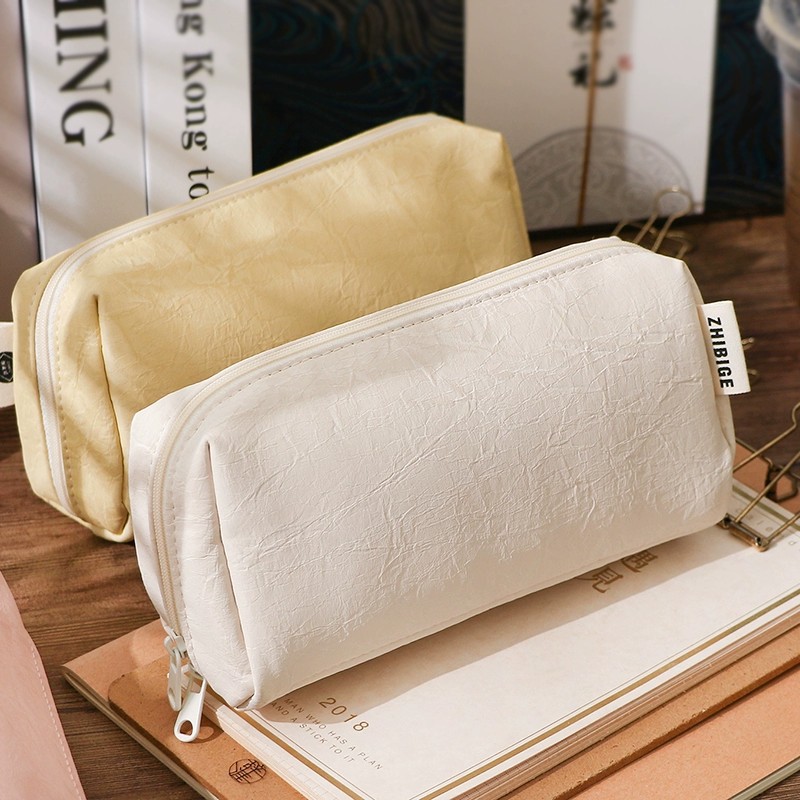 Kotak Pensil Kulit Krim Kawaii - Aesthetic Large Pencil Case Pouch ulasan dan harga