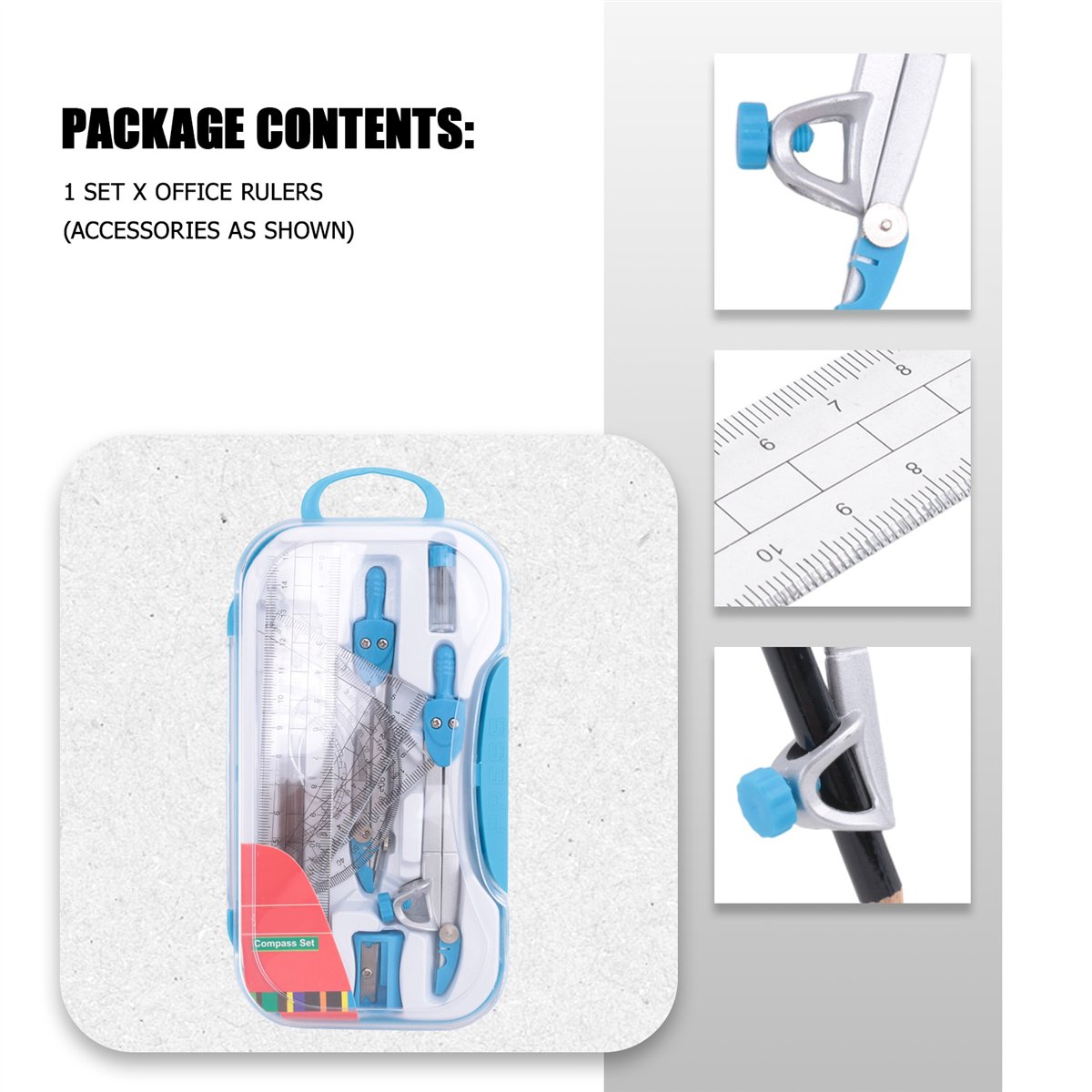 Set Geometri MALL 10Pcs, Set B - Math Geometry Set With Compass ulasan dan harga